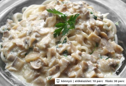 Tejszínes gomba spagetti tésztával recept