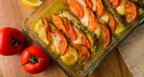 Rakott tőkehal "caprese"